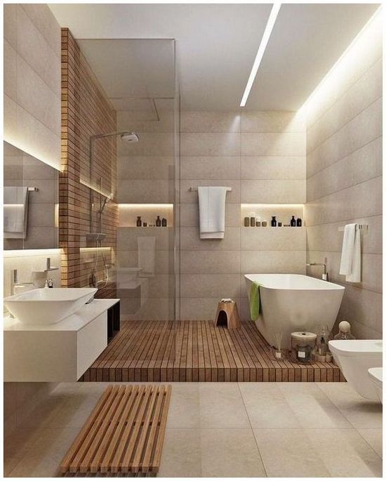 contoh kamar mandi mewah dengan kayu