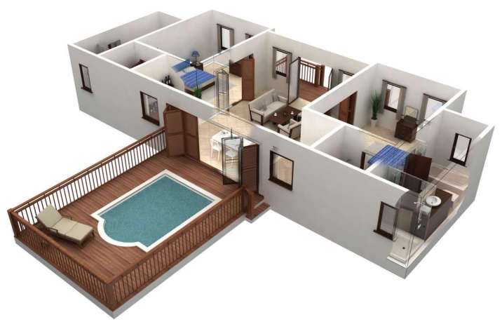 desain denah rumah dengan kolam renang
