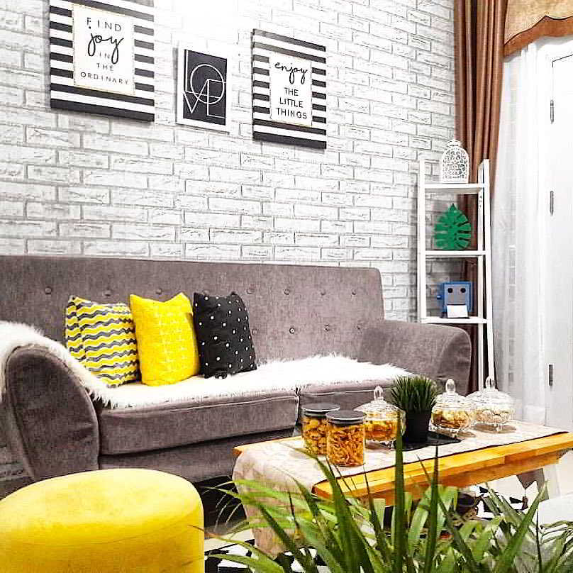 dekorasi ruang tamu dengan wallpaper motif batuan dekorasi ruang tamu dengan wallpaper motif batuan